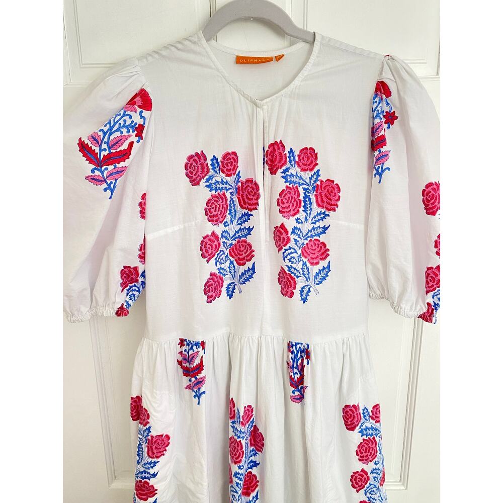 OLIPHANT Tuckernuck Pink Blue Block Print Grandiflora Puff Sleeve Maxi Dress XS - Picture 12 of 14